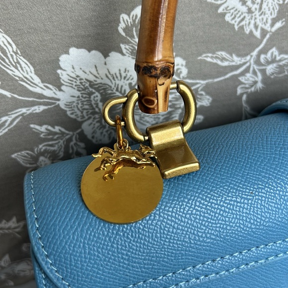 MME. MINK BLUE TOP HANDLE CARLTON BOW BAG - Picture 5 of 14